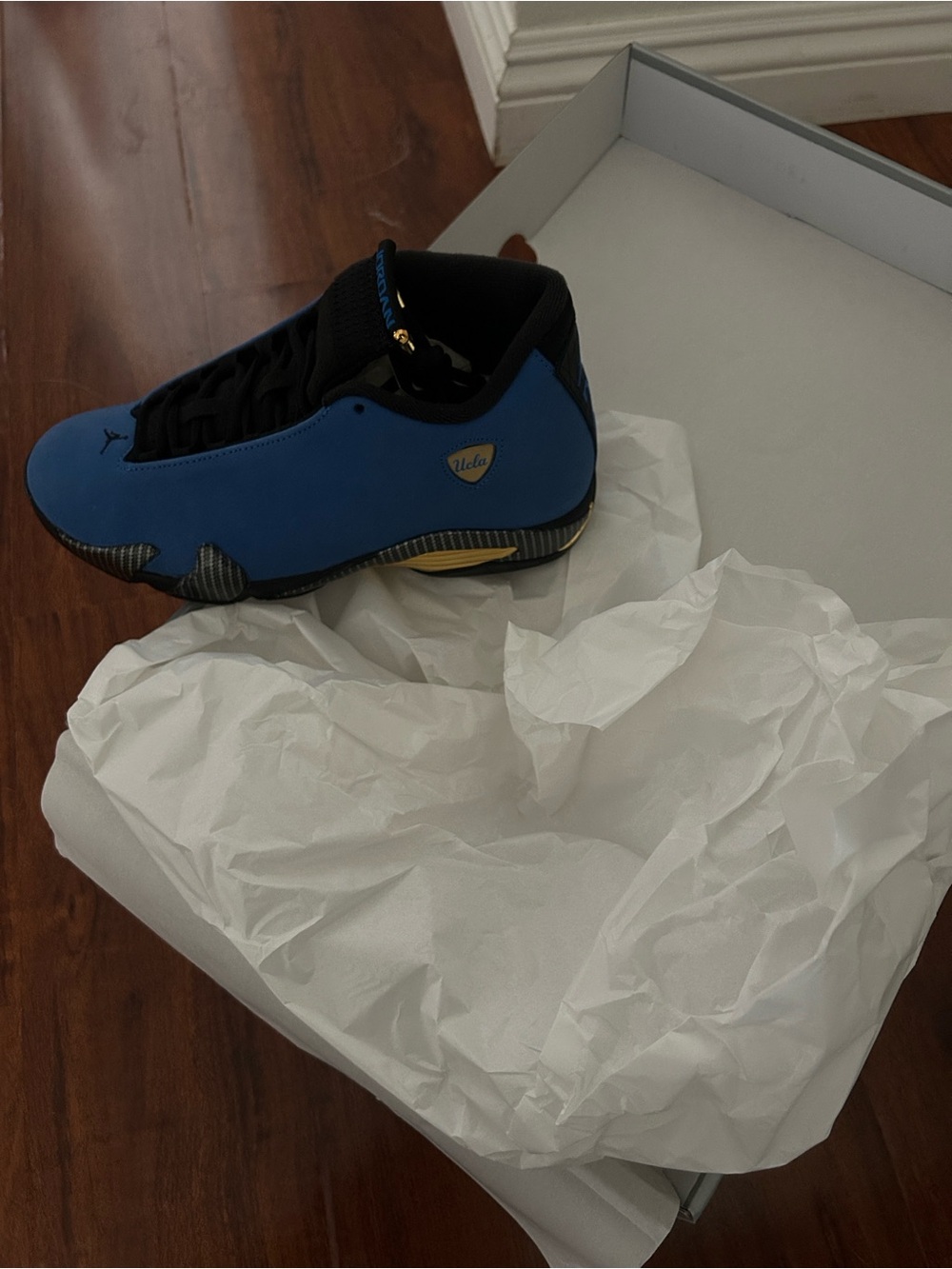 Nike Men’s Blue and Black Low-Top Sneakers with Gold Detail
